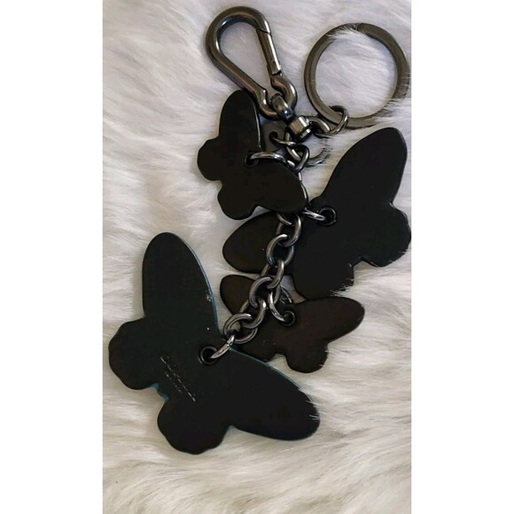 Coach Butterfly Keychain Key Charm Fob Green Leather Rare Dangle Butterflies - Picture 2 of 3